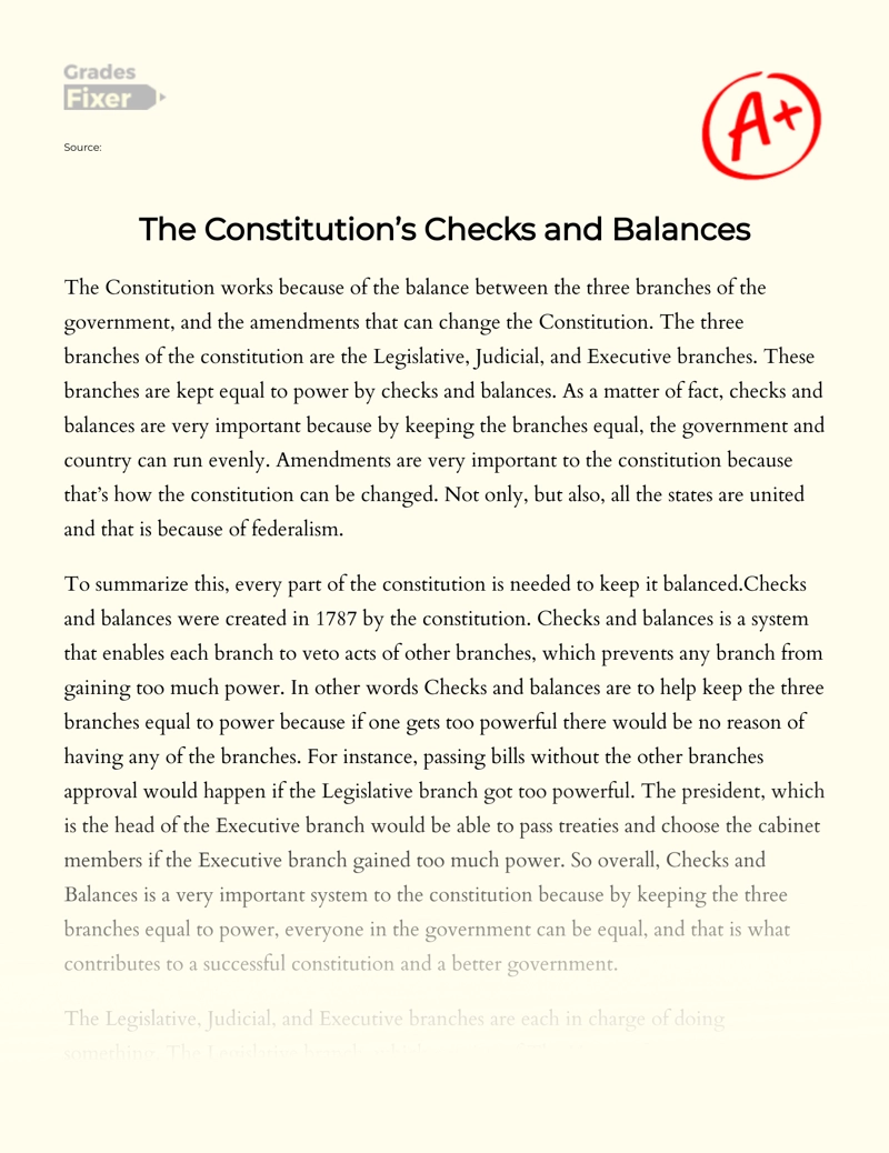 The Constitution’s Checks and Balances Essay