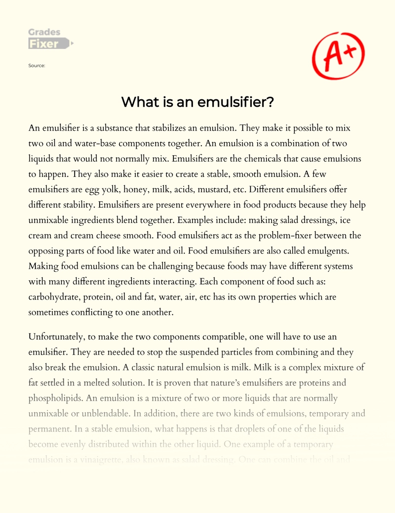 What is an Emulsifier Essay