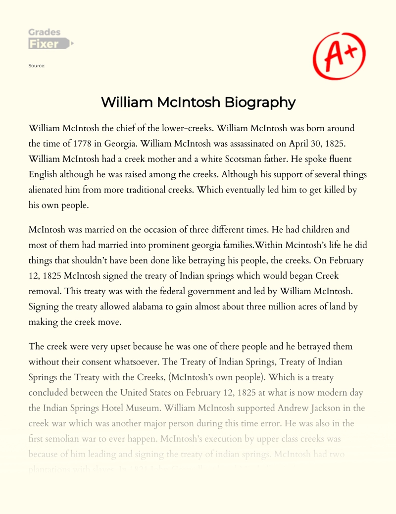 William Mcintosh Biography Essay