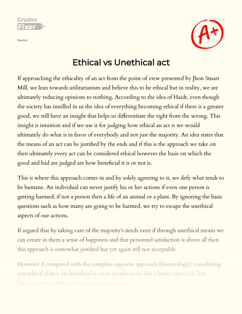 Ethical Vs Unethical: What is The Difference? Essay