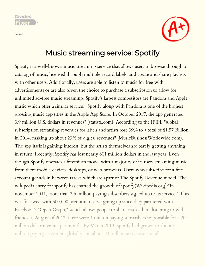 Music Streaming Service: Spotify Essay