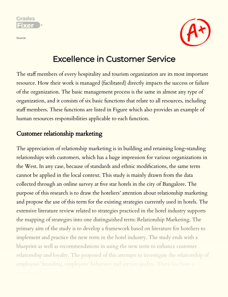 Excellence in Customer Service Essay