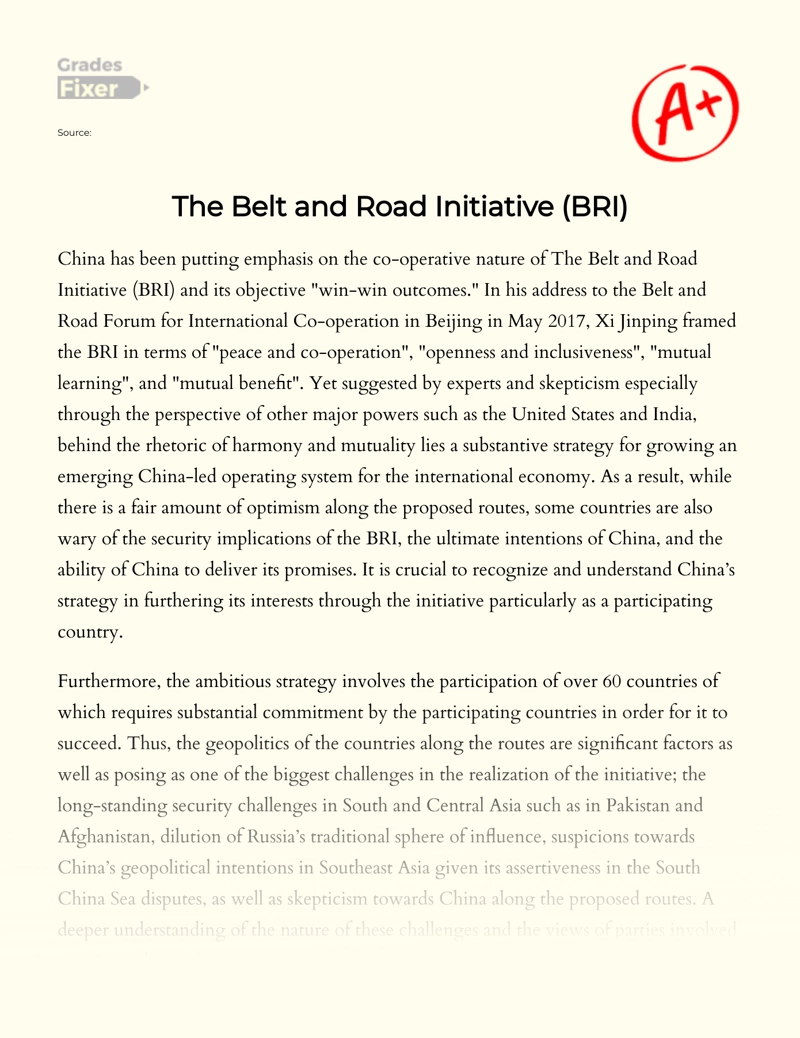 The Belt and Road Initiative (bri) Essay