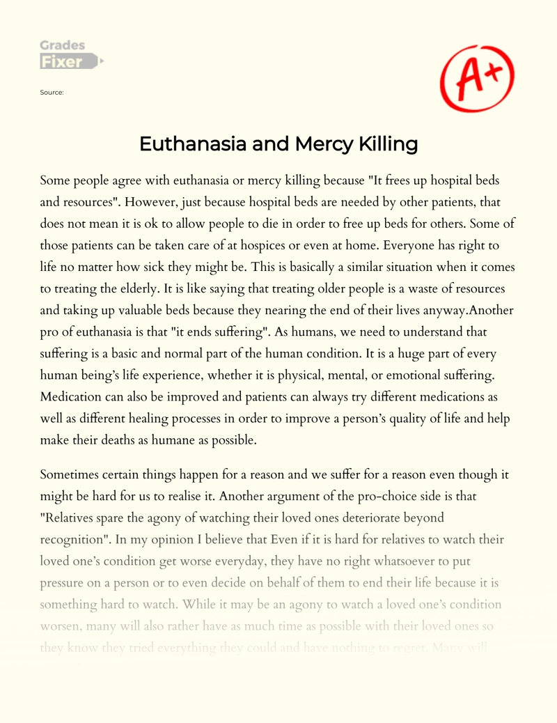 Euthanasia and Mercy Killing essay