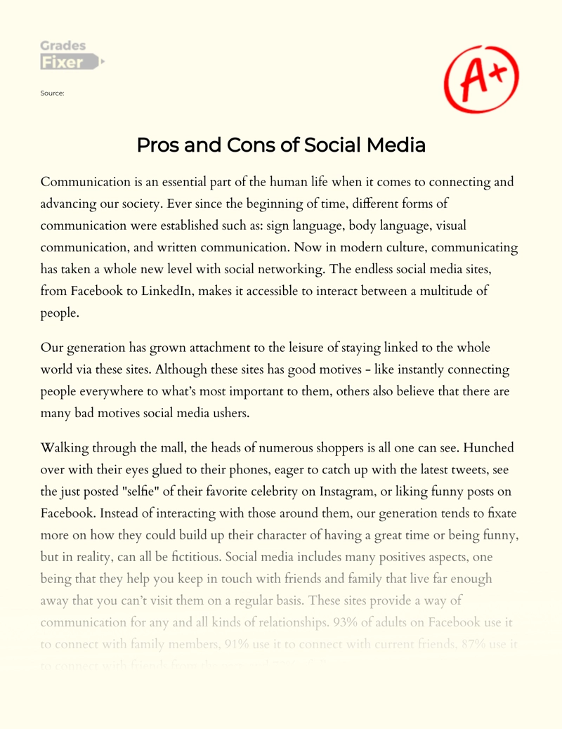 Pros and Cons of Social Media: Social Networking Essay