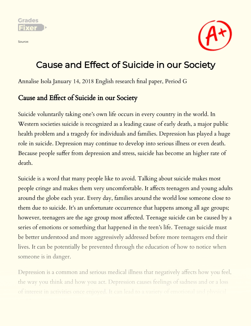 Cause and Effect of Suicide in Our Society essay