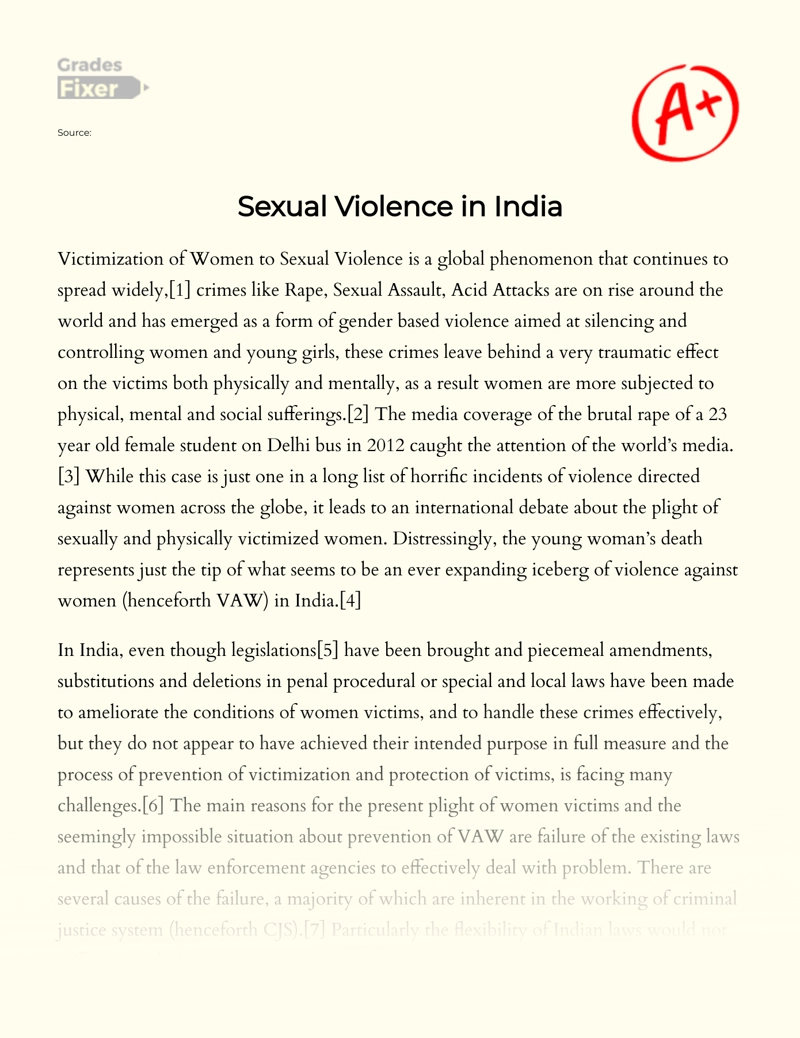 The Problem of Sexual Violence in India Essay