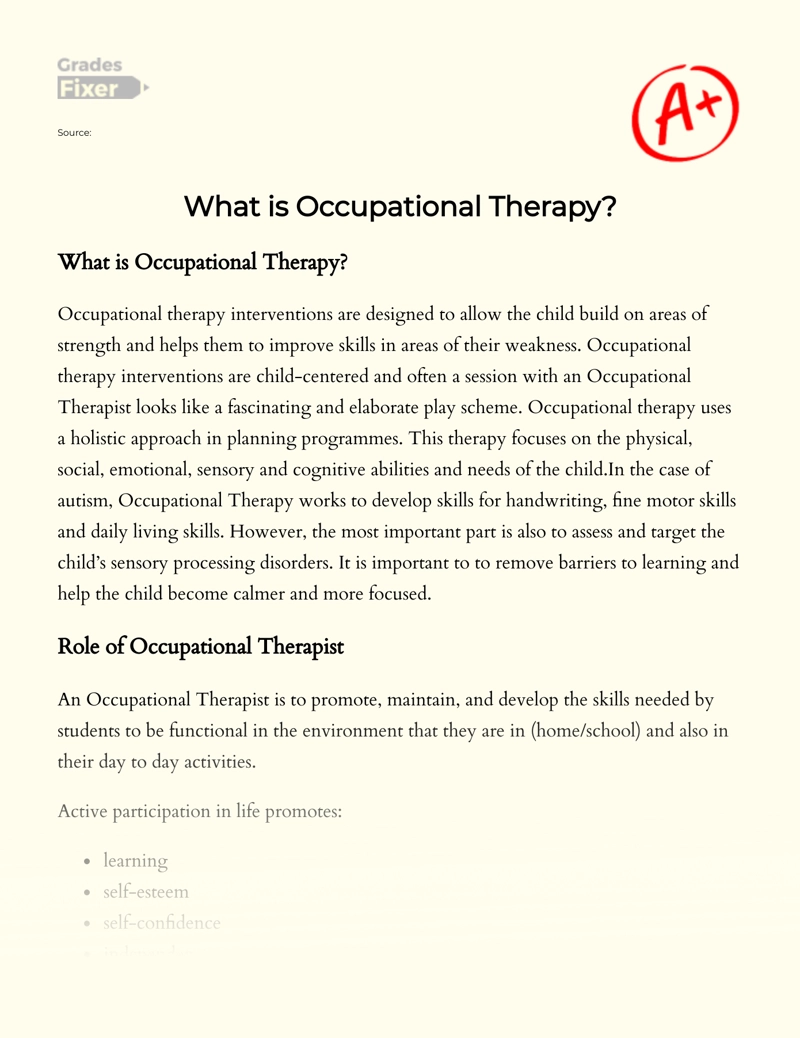 What is Occupational Therapy Essay