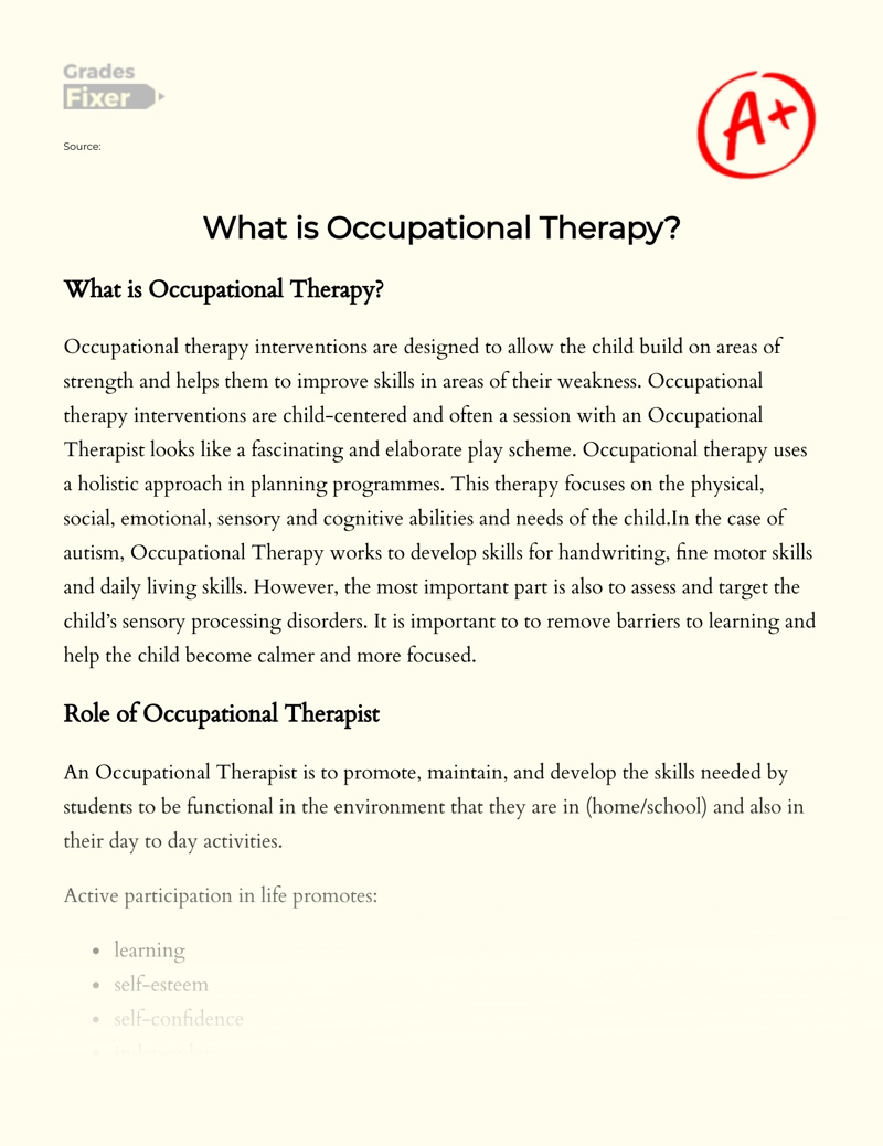 importance of occupational therapy essay