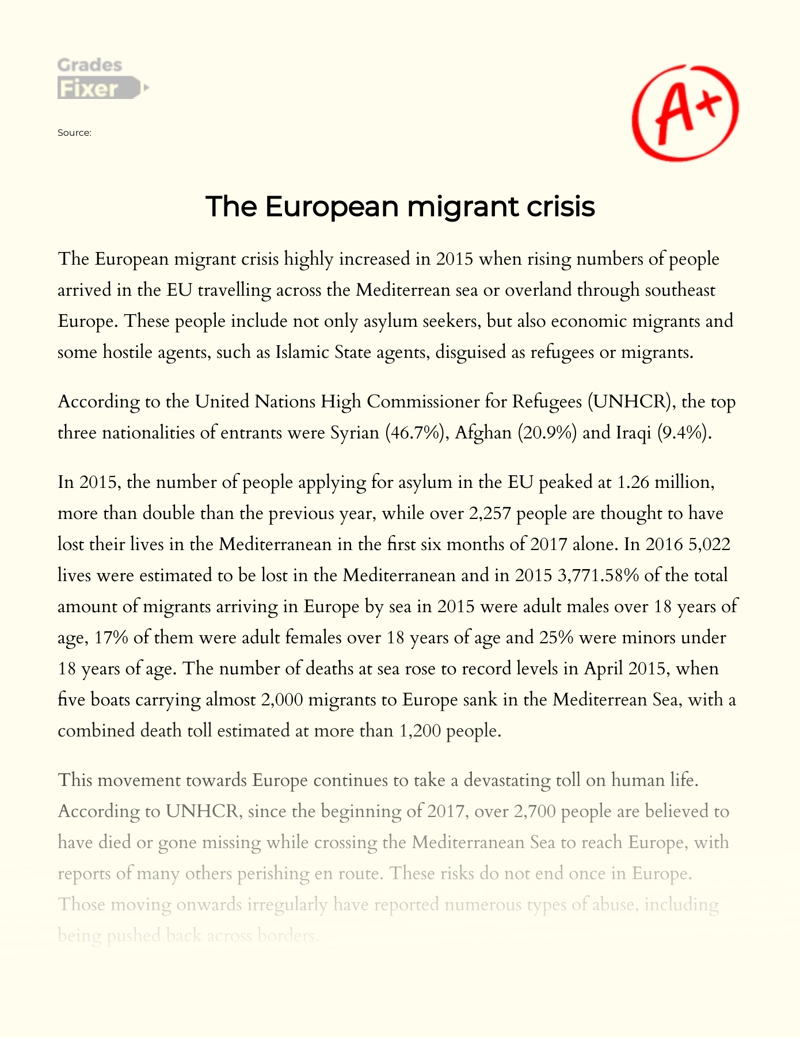 The European Migrant Crisis Essay Example 825 Words GradesFixer