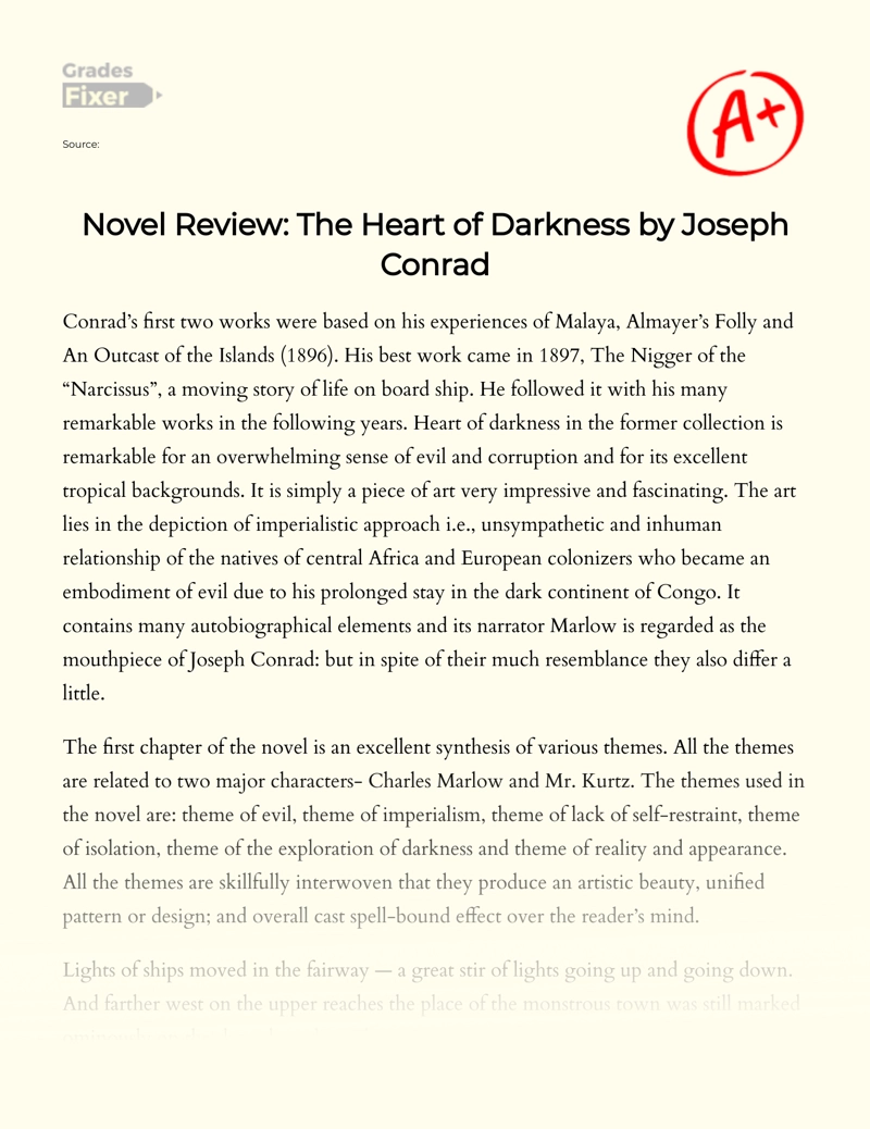 Novel Review: The "Heart of Darkness" by Joseph Conrad Essay
