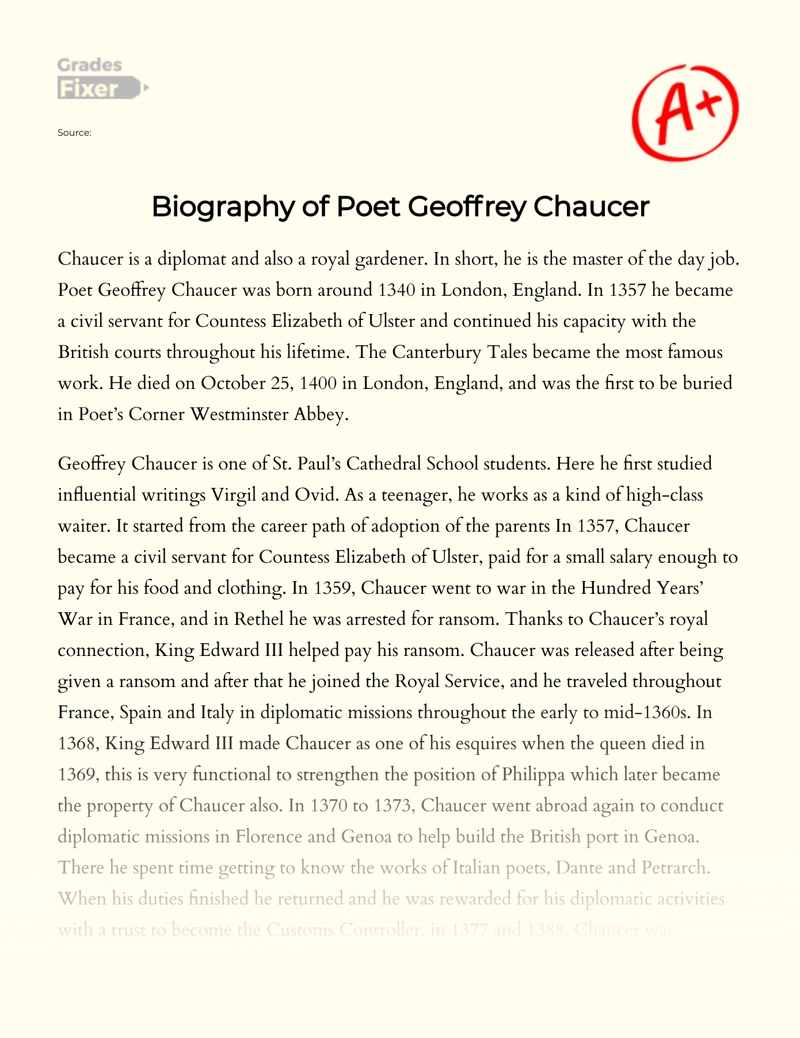 Biography of Poet Geoffrey Chaucer Essay