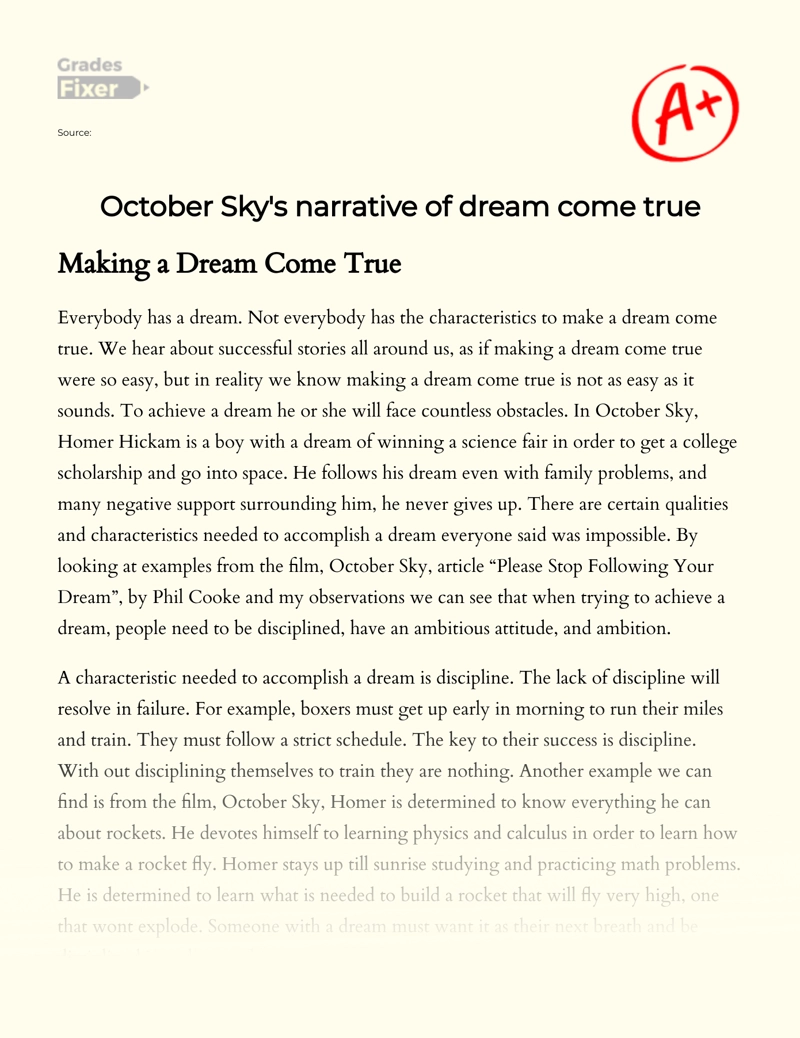 narrative essay about a dream come true