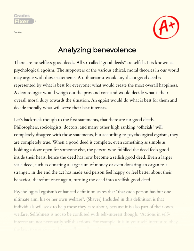 Analyzing Benevolence essay