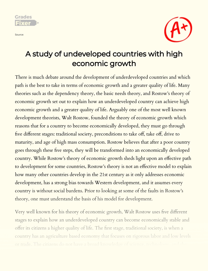 A Study of Undeveloped Countries with High Economic Growth Essay