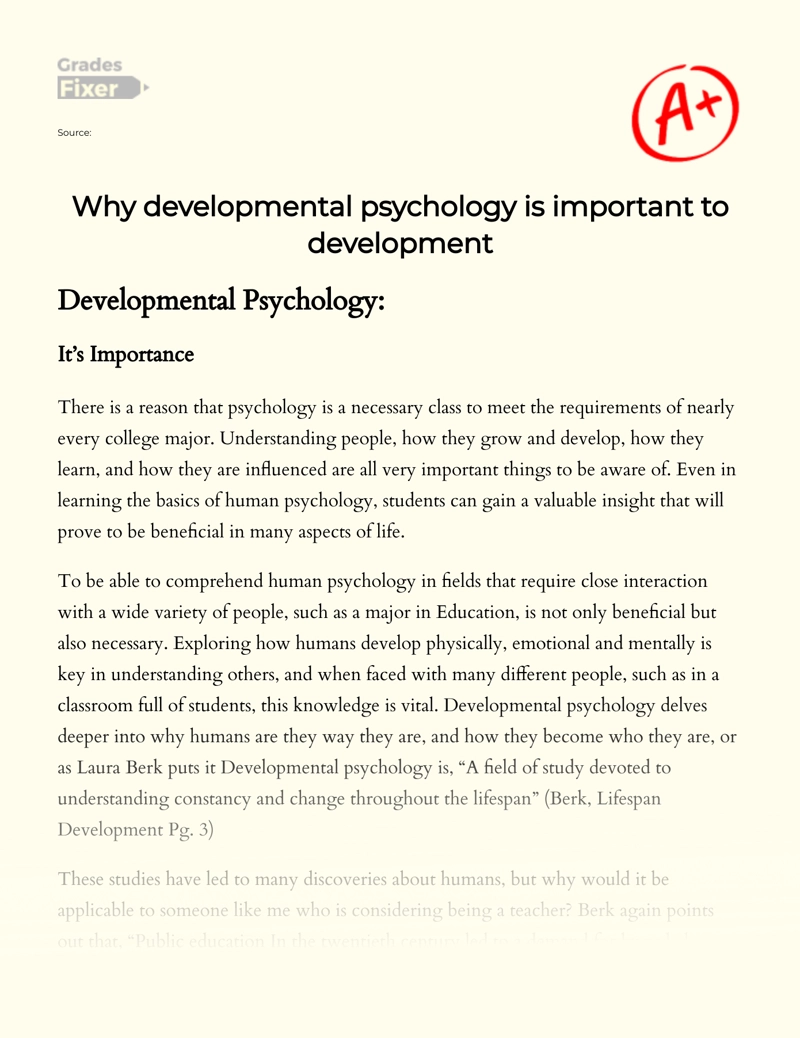 Why Developmental Psychology is Important to Development Essay