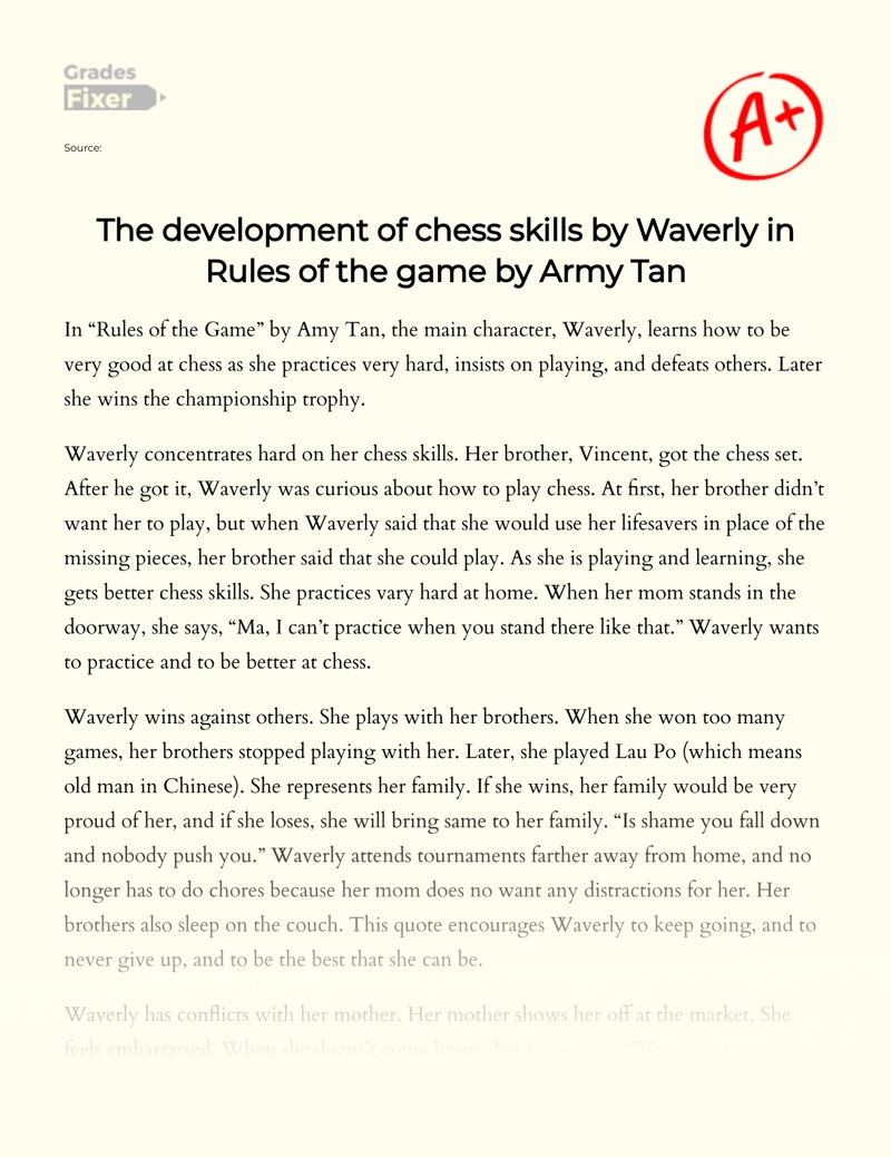 The Development of Chess Skills by Waverly in Rules of The Game by Army Tan Essay