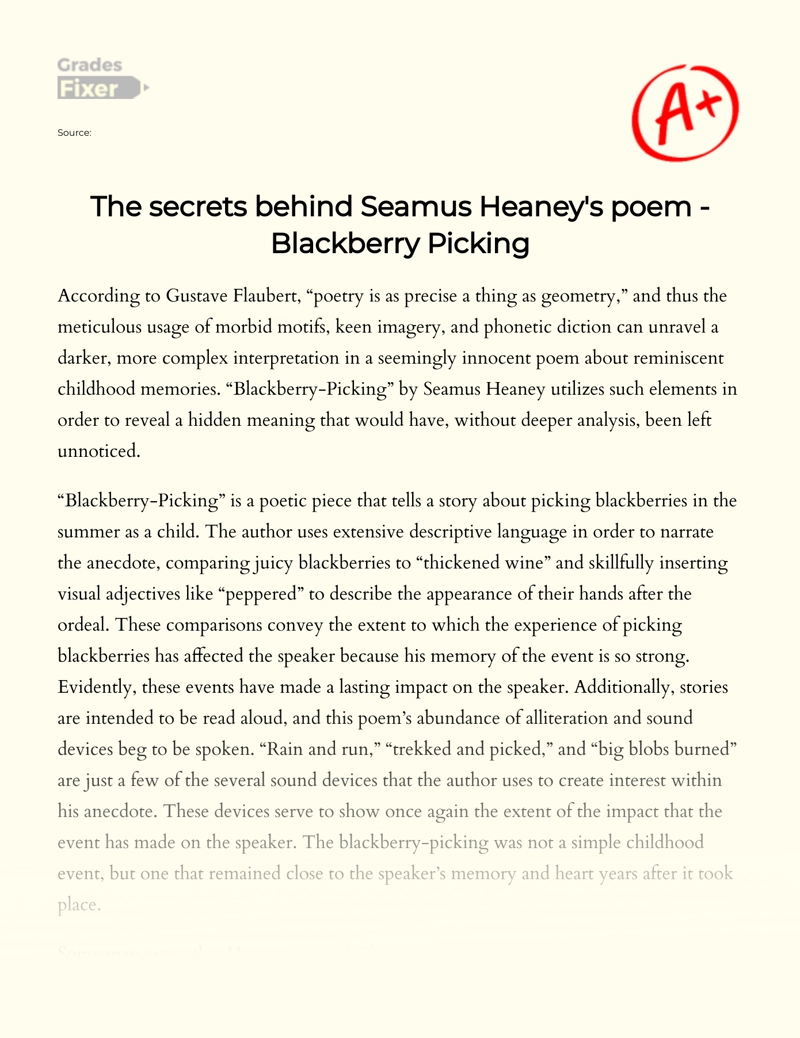 The Secrets Behind Seamus Heaney's Poem -blackberry Picking Essay