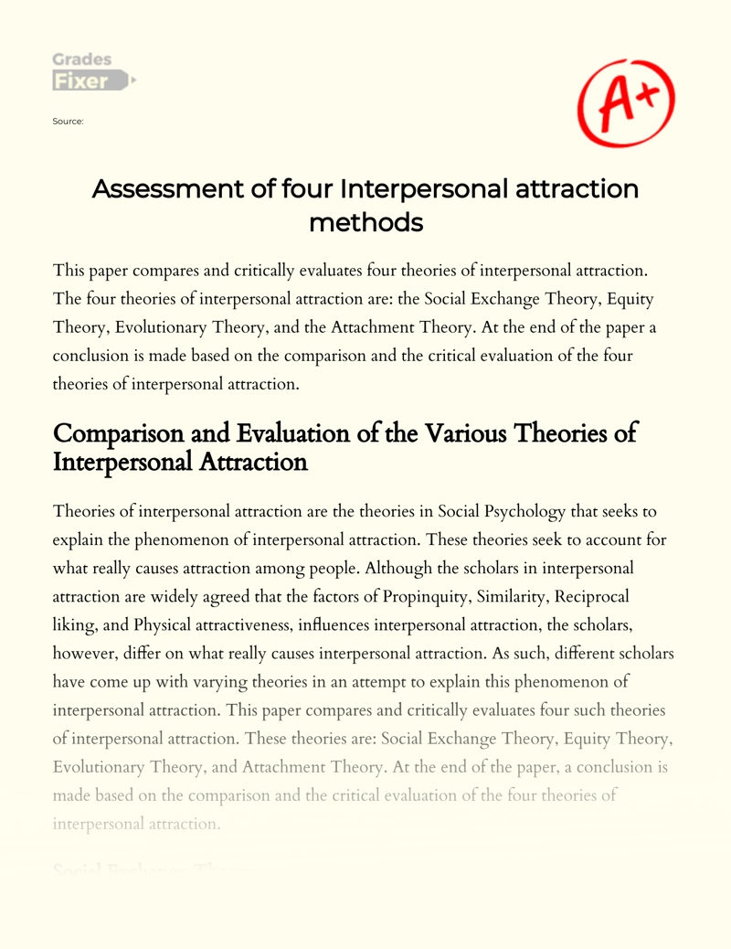 Comparative Analysis of The Theories of Interpersonal Attraction Essay