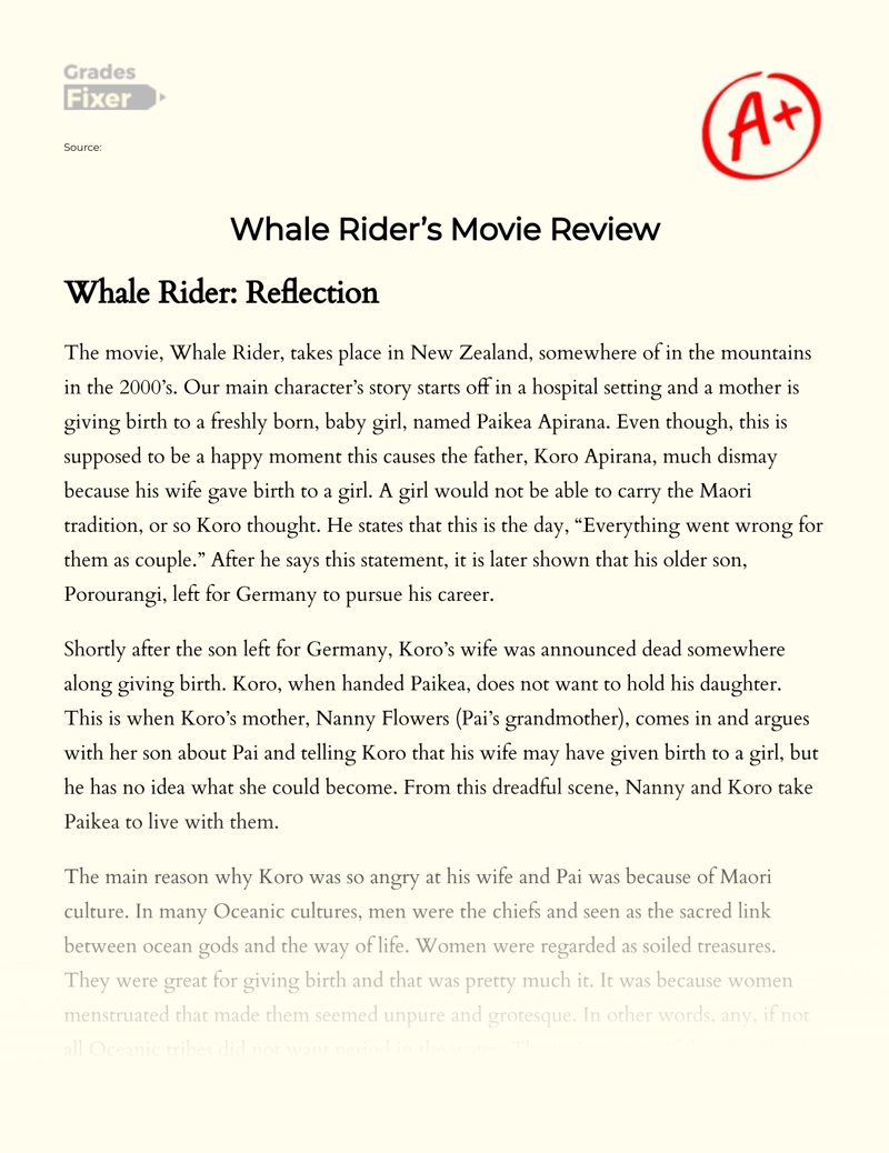Whale Rider’s Movie Review Essay