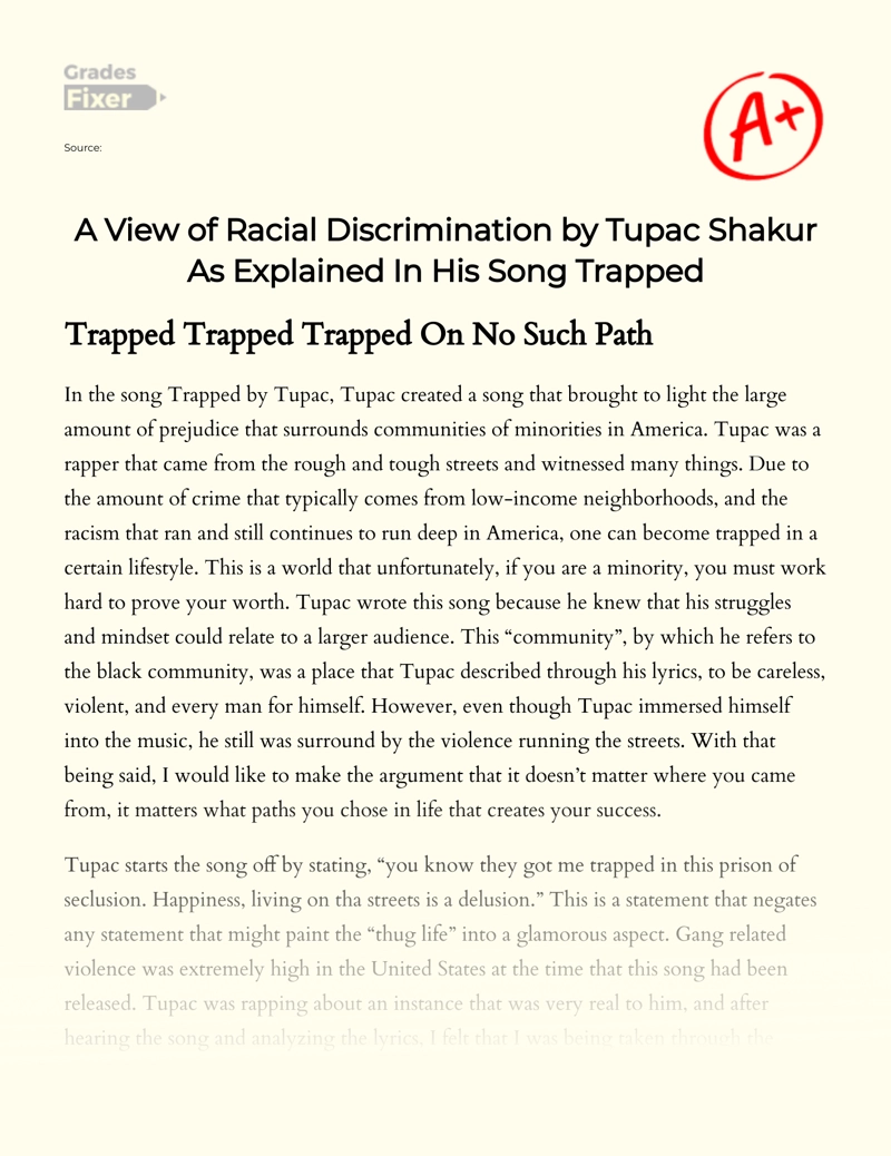 A View of Racial Discrimination by Tupac Shakur as Explained in His Song Trapped Essay