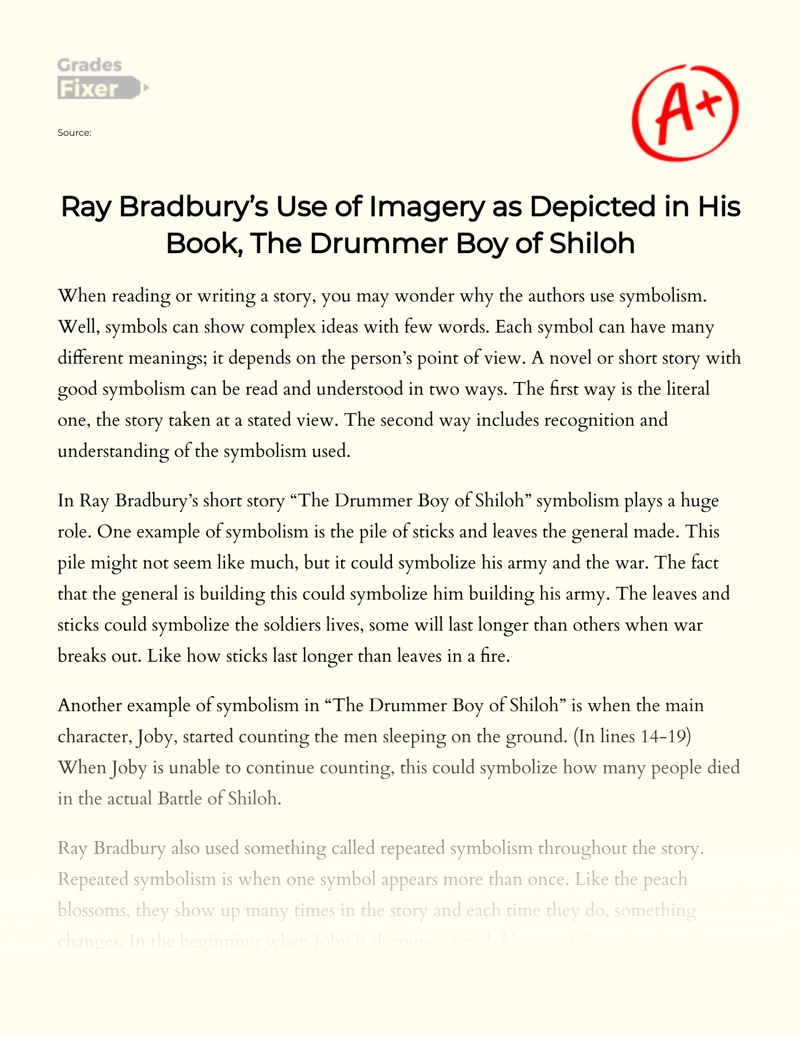 Ray Bradbury’s Use of Imagery as Depicted in His Book, The Drummer Boy of Shiloh Essay