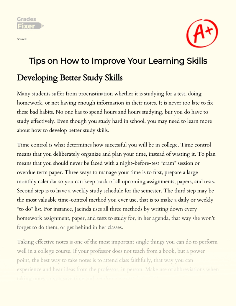 Tips on How to Improve Your Learning Skills Essay