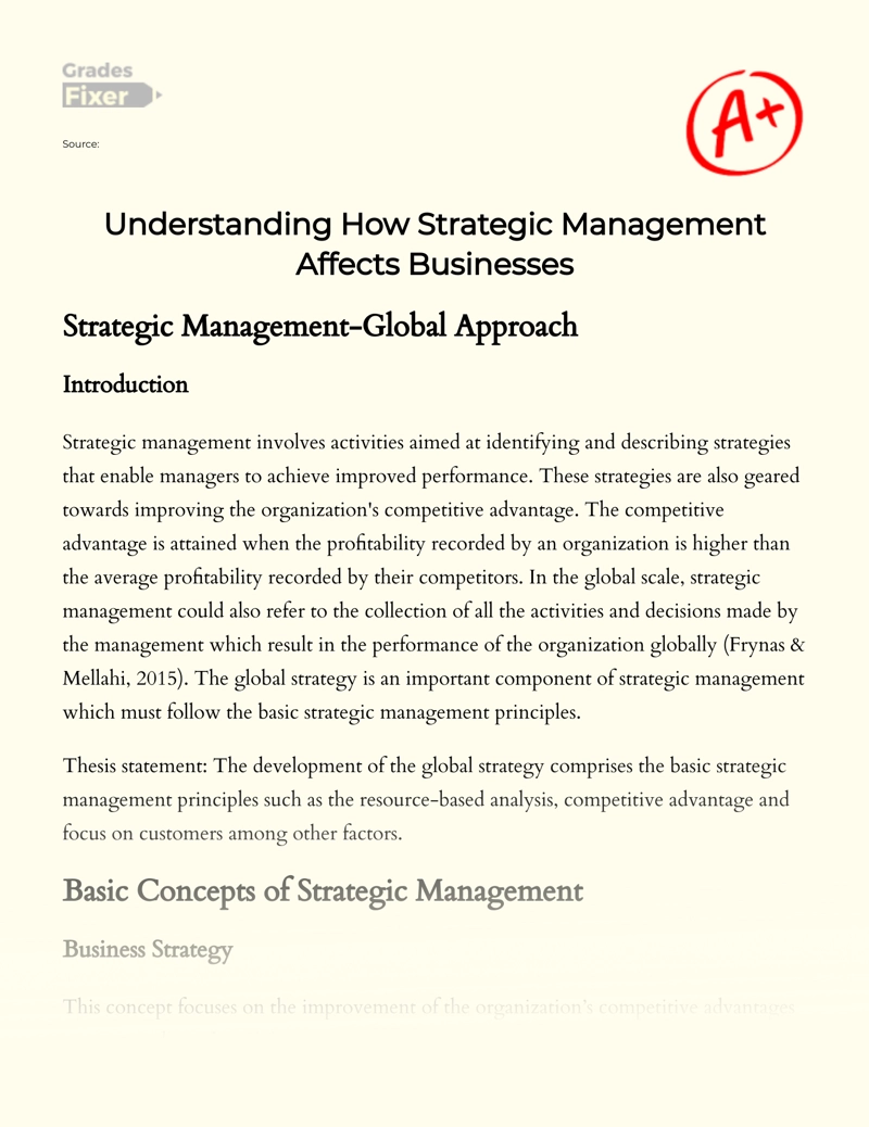 Understanding How Strategic Management Affects Businesses essay