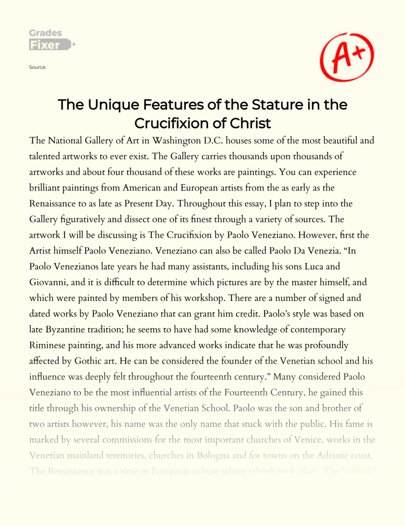 Review and Analysis of The Crucifixion of Christ by Paolo Veneziano Essay