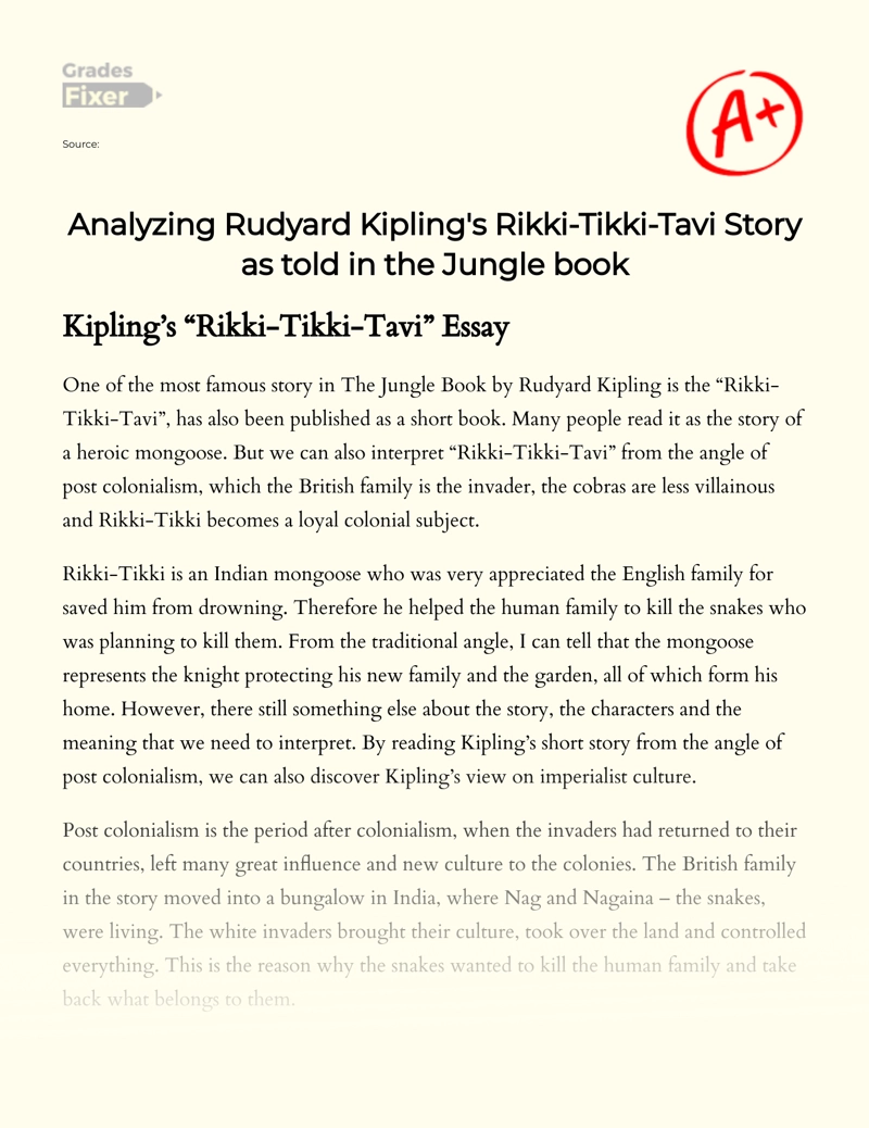 Analyzing Rudyard Kipling's Rikki-tikki-tavi Story as Told in The Jungle Book Essay