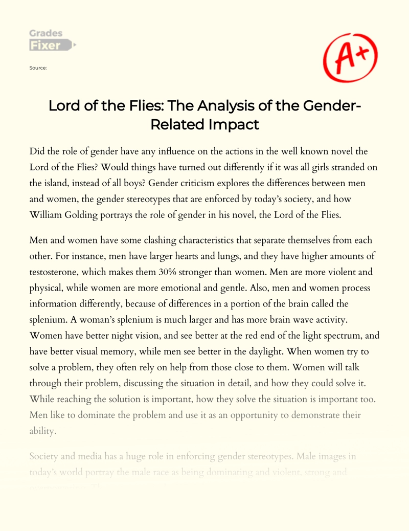 Lord of The Flies: The Analysis of The Gender-related Impact Essay