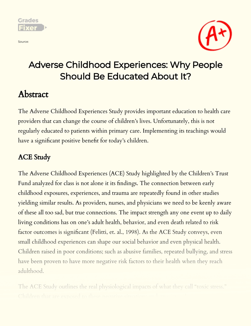 The Importance of Educating People About Adverse Childhood Experiences essay