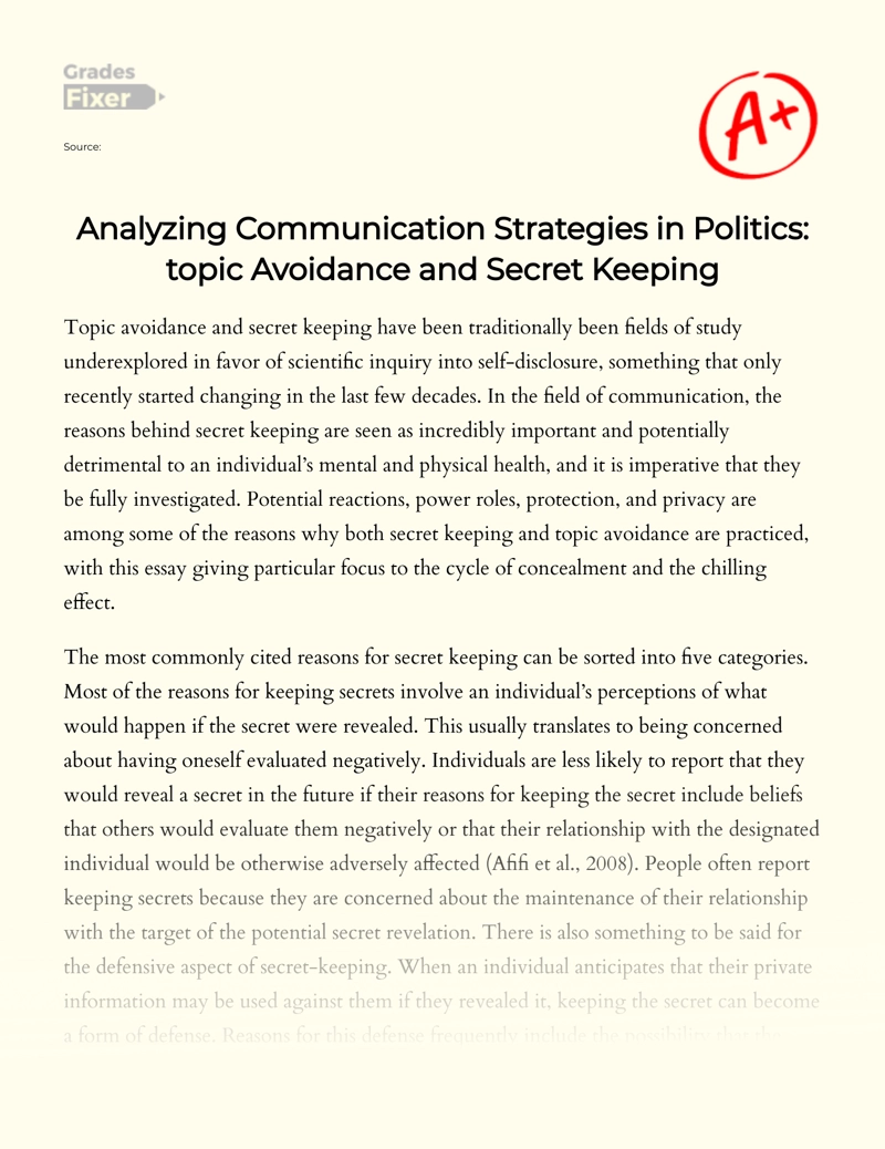 Analyzing Communication Strategies in Politics: Topic Avoidance and Secret Keeping Essay