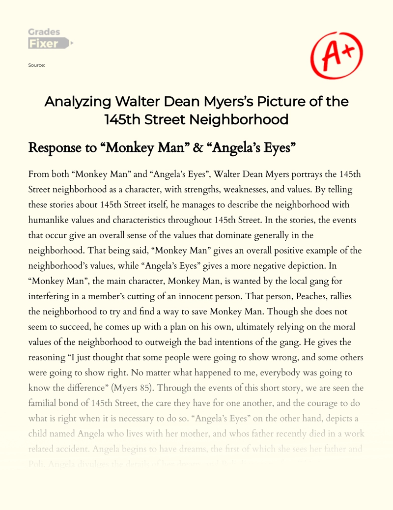 Analyzing Walter Dean Myers’s Picture of The 145th Street Neighborhood Essay