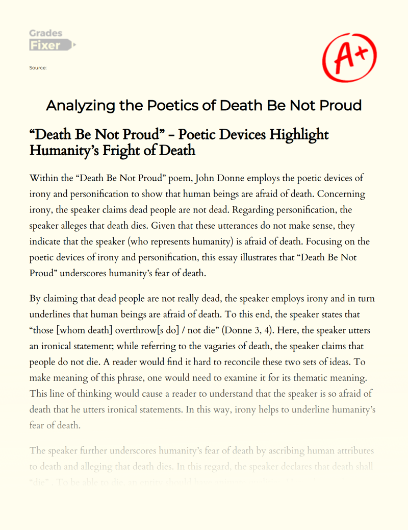 Analyzing The Poetics of Death Be not Proud Essay