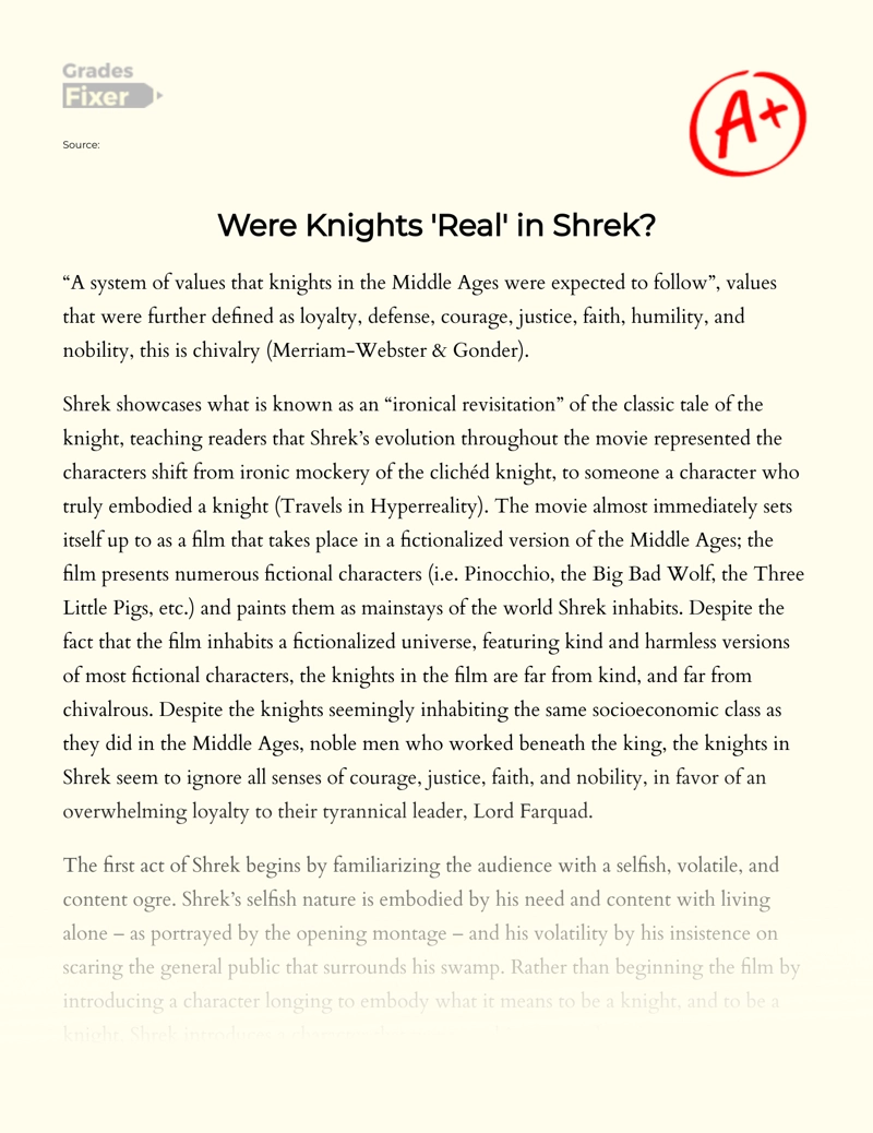 Were Knights 'Real' in Shrek Essay