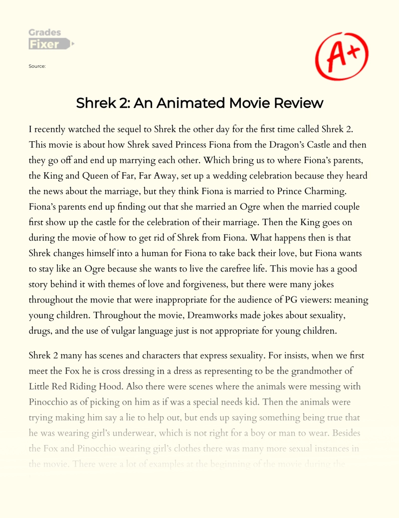 Shrek 2: an Animated Movie Review essay