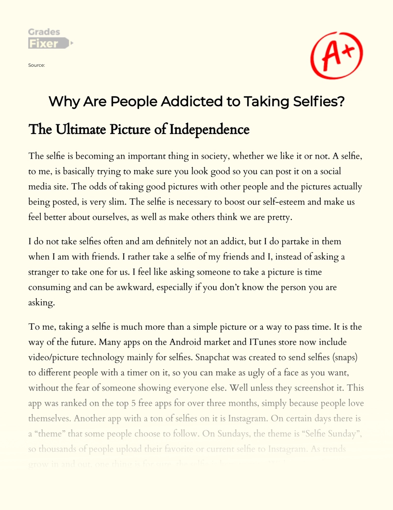Research of Why People Are Addicted to Taking Selfies Essay
