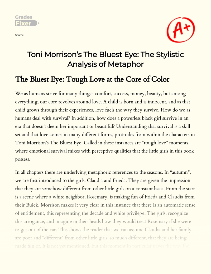 Toni Morrison’s The Bluest Eye: The Stylistic Analysis of Metaphor Essay