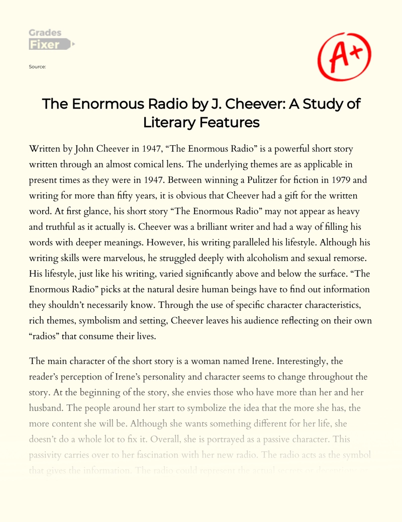 The Enormous Radio by J. Cheever: a Study of Literary Features Essay