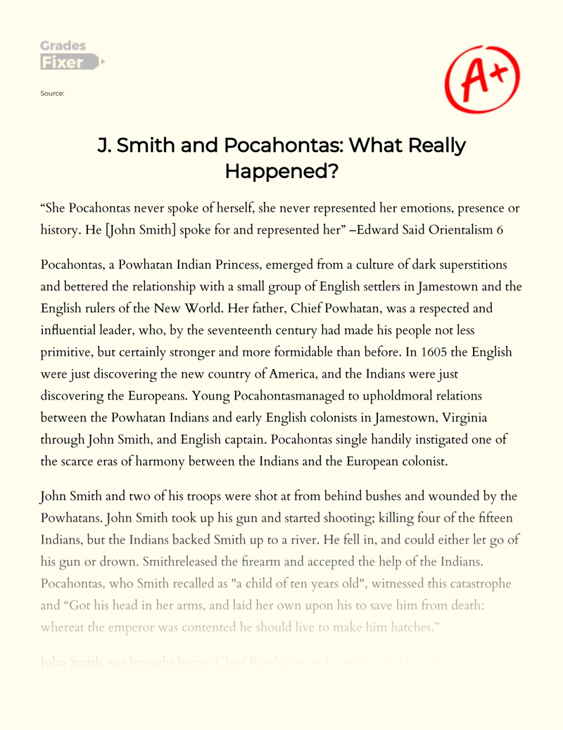 J. Smith and Pocahontas: What Really Happened Essay