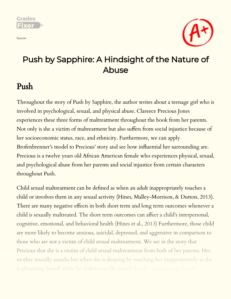 Push by Sapphire: a Hindsight of The Nature of Abuse Essay