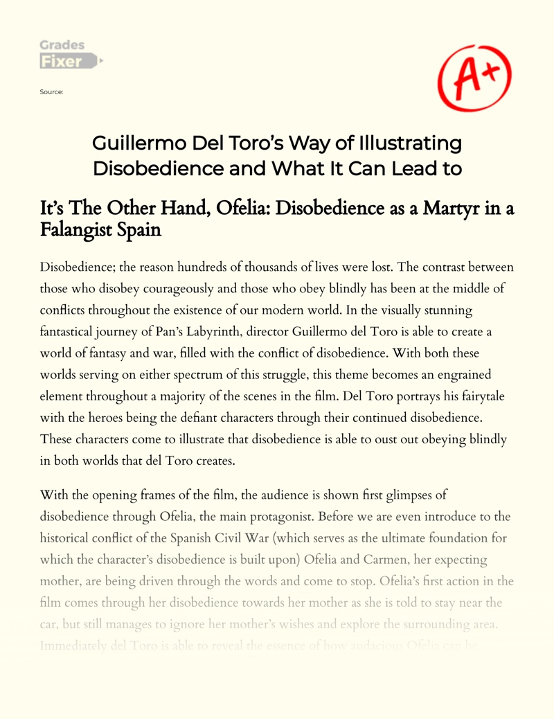 Guillermo Del Toro’s Way of Illustrating Disobedience and What It Can Lead to Essay