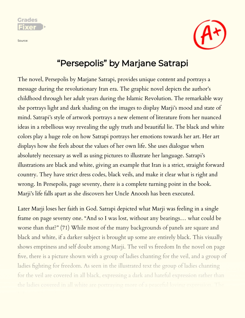 Black and White Colors in "Persepolis" by Marjane Satrapi essay
