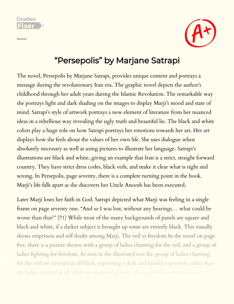 Black and White Colors in "Persepolis" by Marjane Satrapi Essay