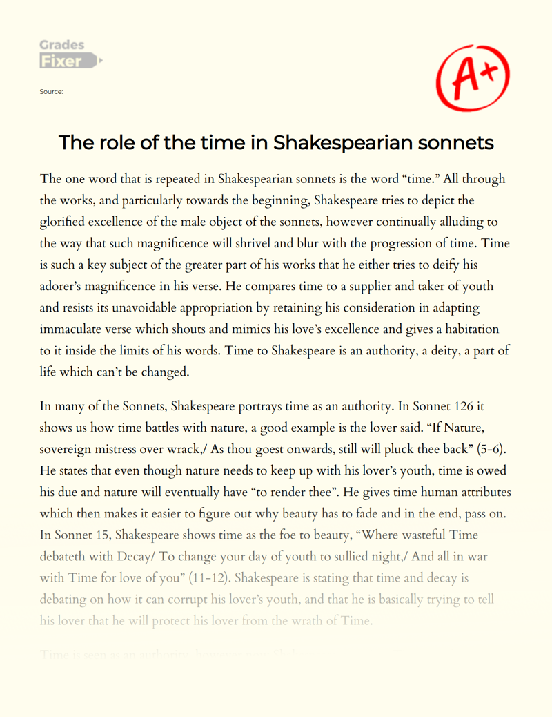 The Role of The Time in Shakespearian Sonnets Essay