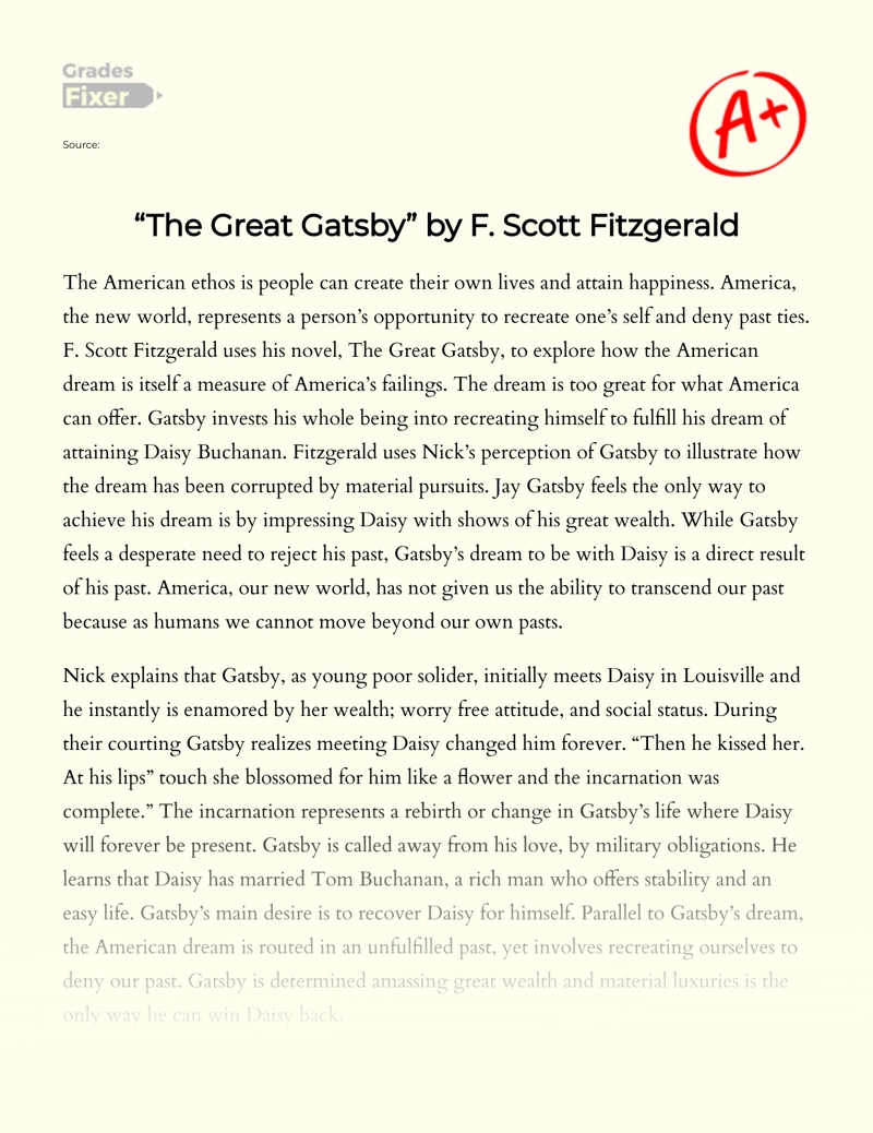 The Main Ideas of "The Great Gatsby" by F. Scott Fitzgerald essay
