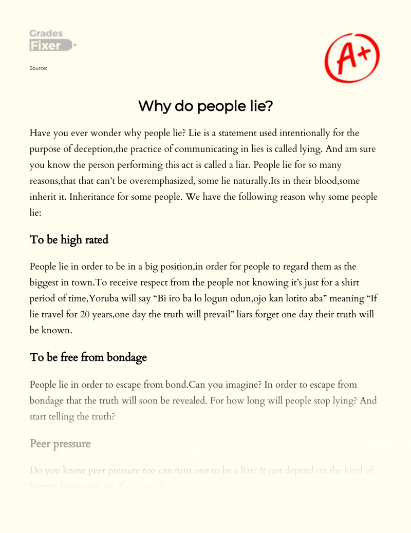 The Reasons Why People Lie Essay