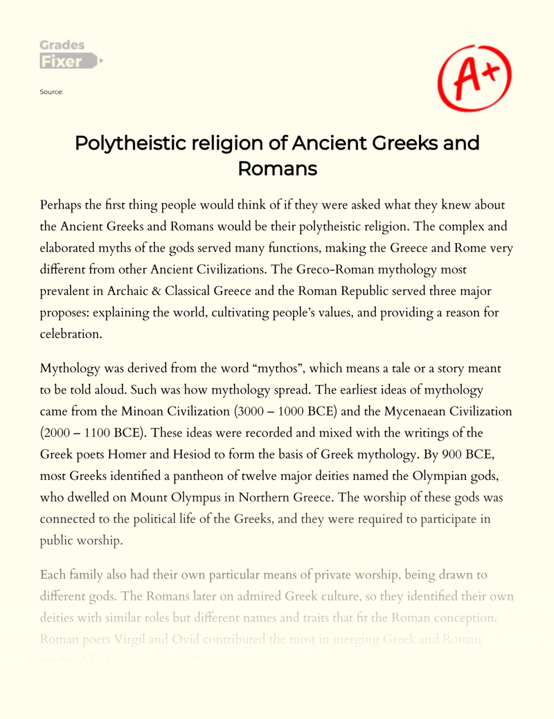 Polytheistic Religion of Ancient Greeks and Romans  Essay