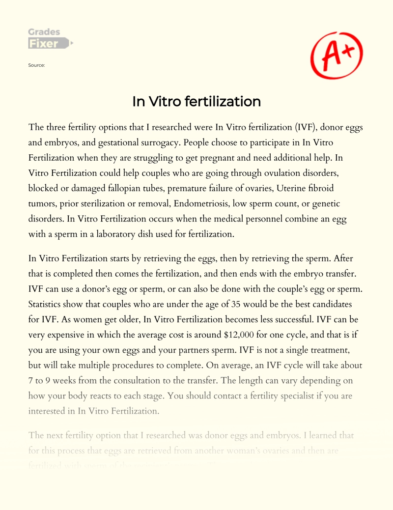 In Vitro Fertilization  Essay
